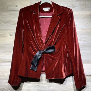Vintage Kay Unger Red Velvet Jacket Rayon Silk Blend Size 12 Bow Dark Romantic